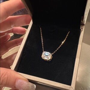 Anna Zuckerman 5 Carat Simulated Bezel Set Emerald Cut Necklace